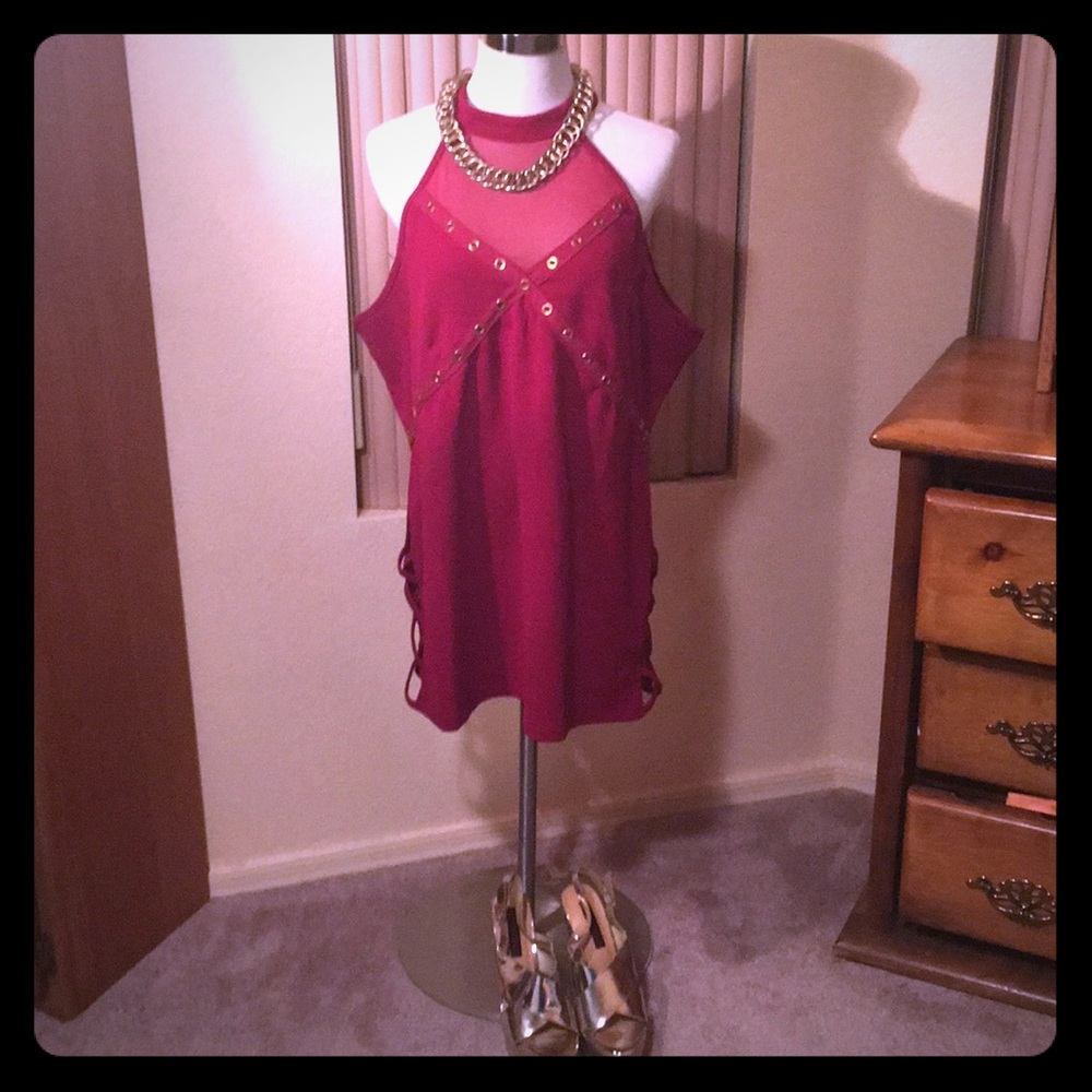 Burgundy And Gold Closed Back Halter Top